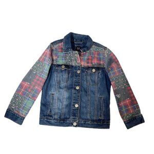 Gap Plaid Patchwork Denim Jean Jacket Girls Size Small 6 7 Kids